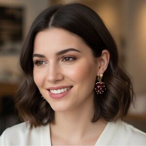 Elegant Gold and Red Pearl Piper K Drop Earrings